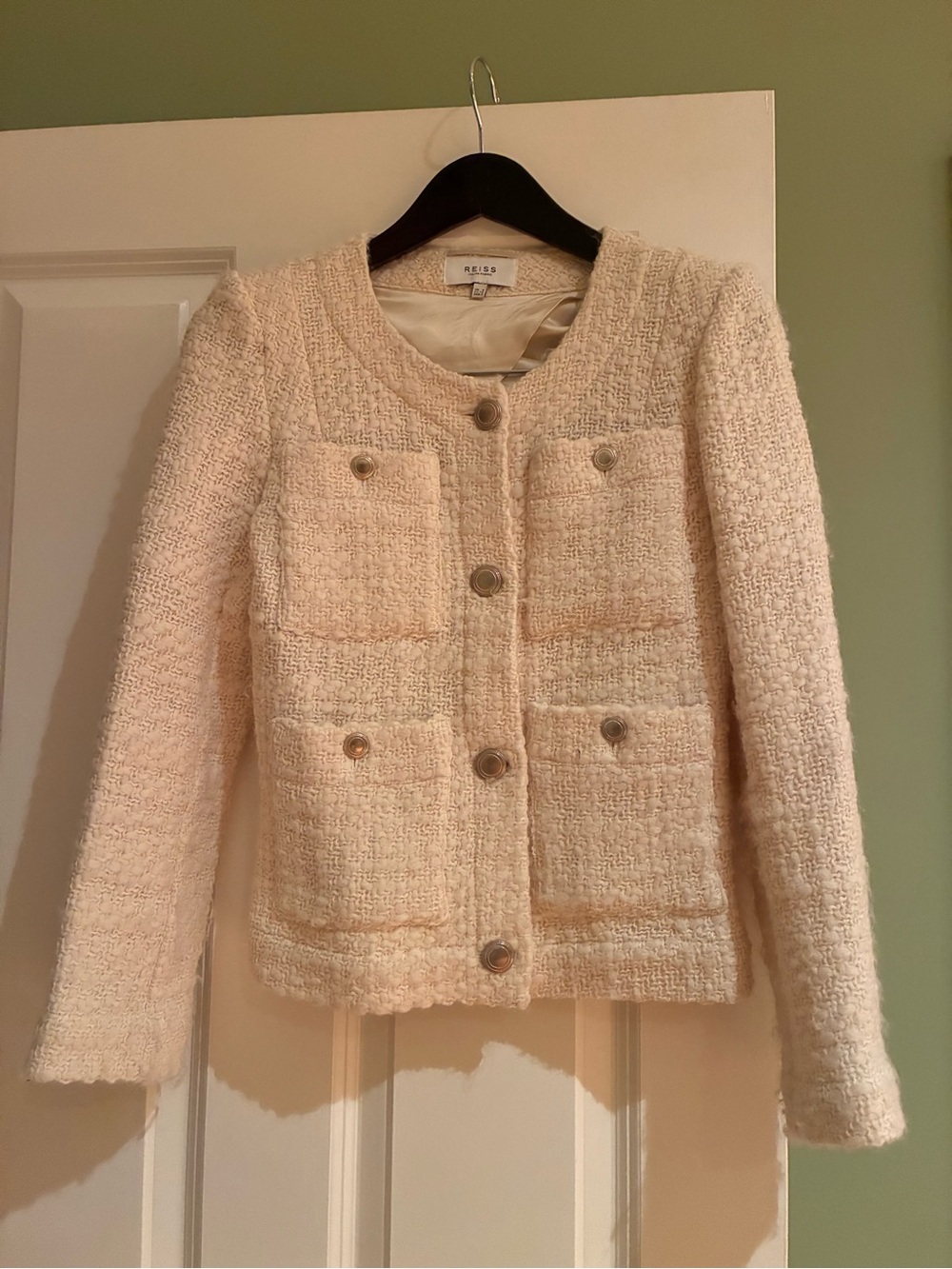 Reiss Ivory Bouclé 4 Pocket Blazer, Size 2
